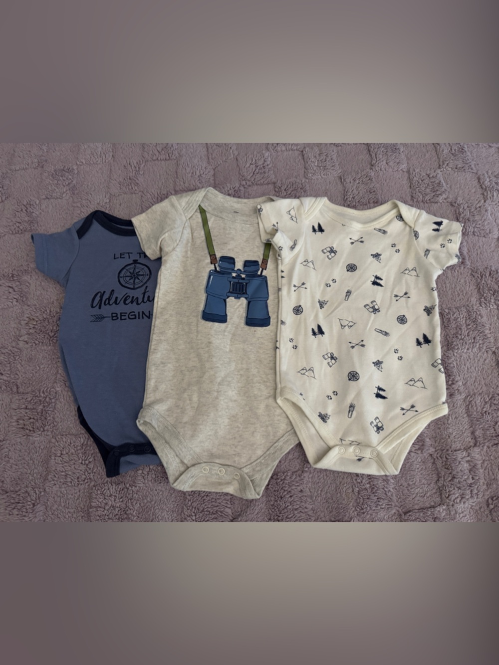 3-Pack Baby One-Piece Bodysuits - Blue, Gray, Cream